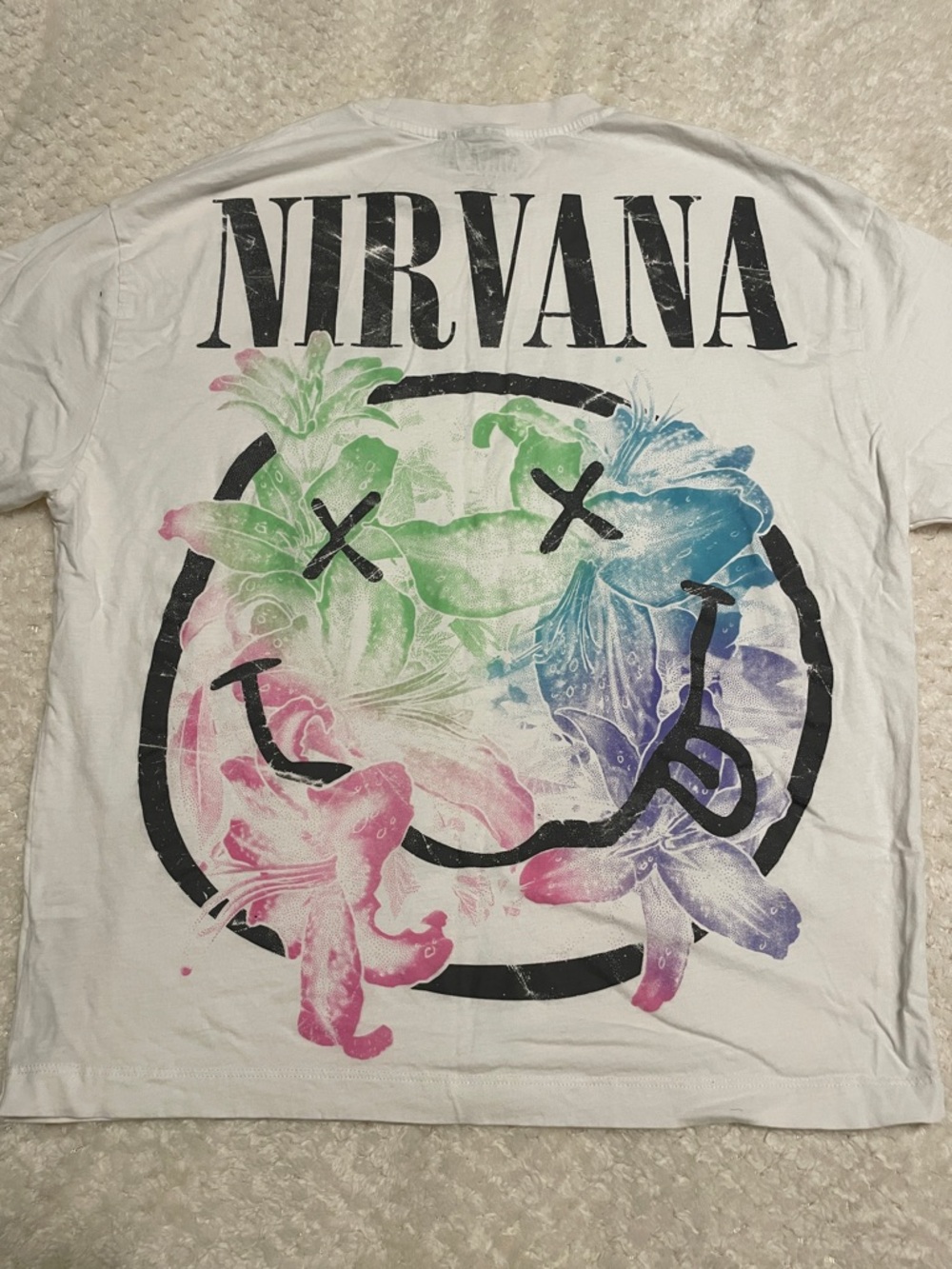 ASOS Design NIRVANA White Oversized Short-Sleeve Logo Tee